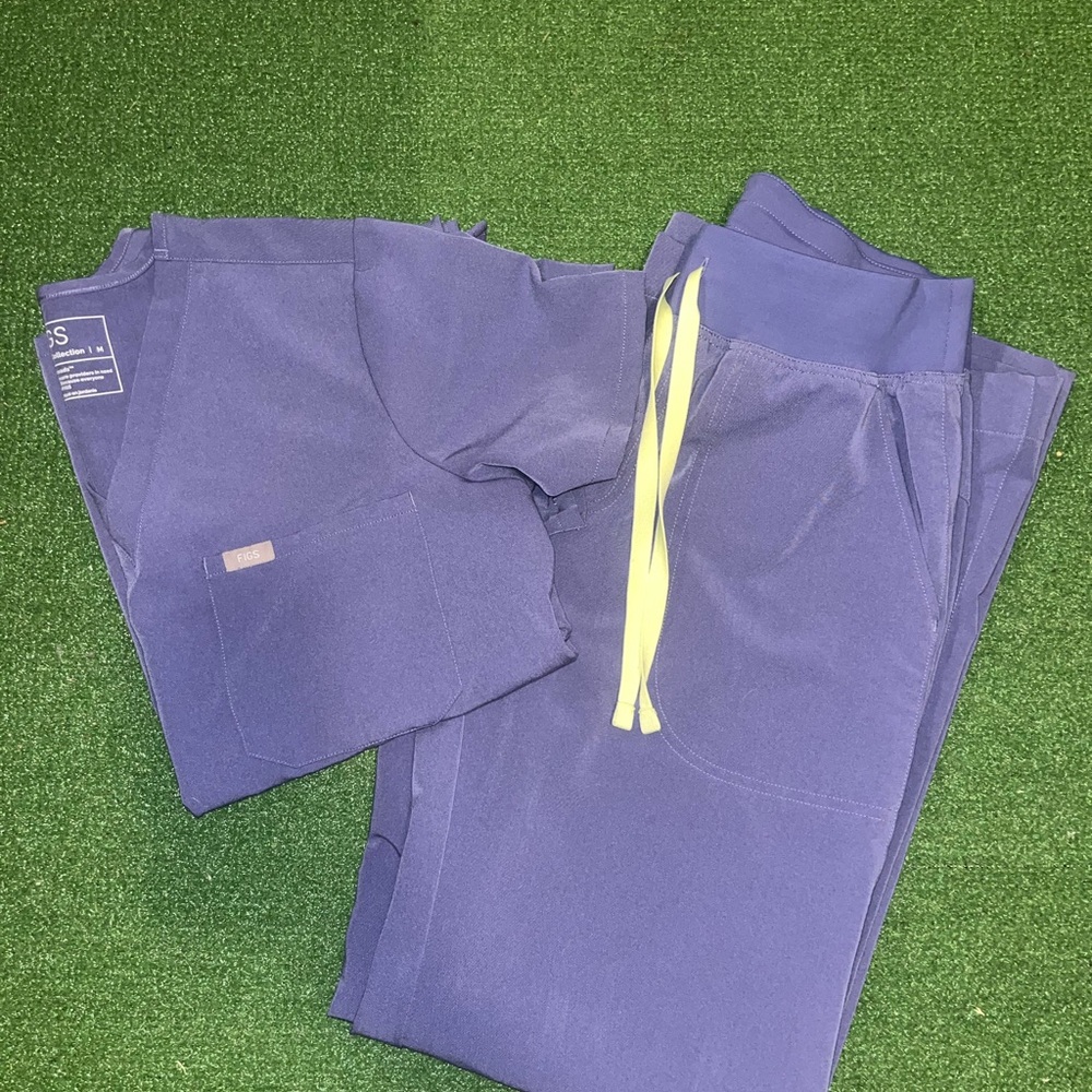 Blue Scrub Set with Yellow Drawstring